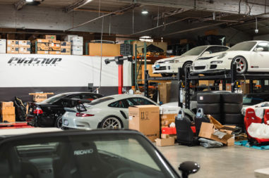 Vehicles inside workshop