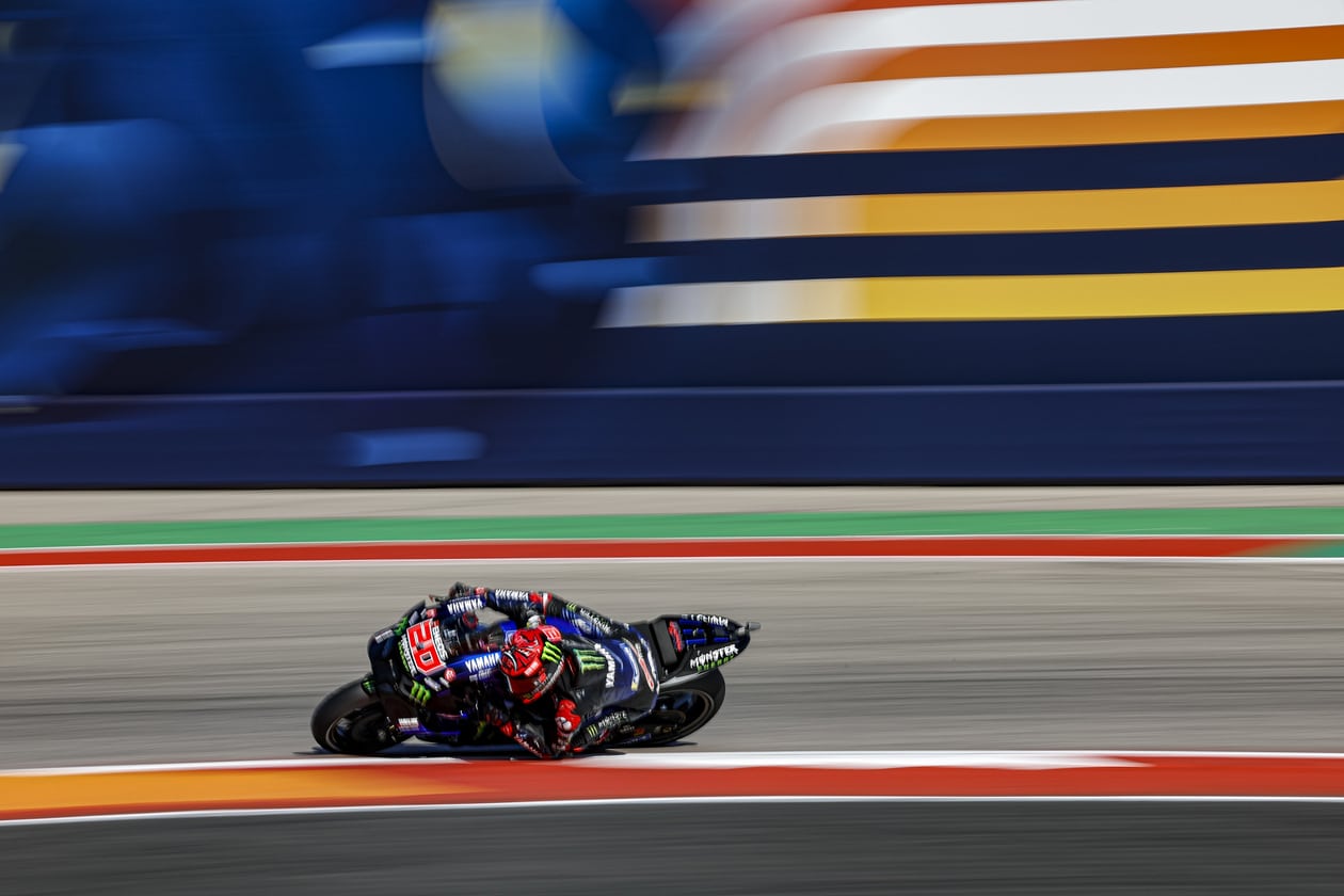 Yamaha MotoGP Racer Making Turn on Track Yamaha MotoGP Racer Making Turn on Track