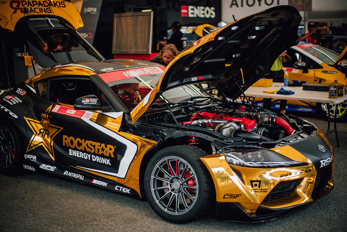 Rockstar energy drink formula drift car with hood up