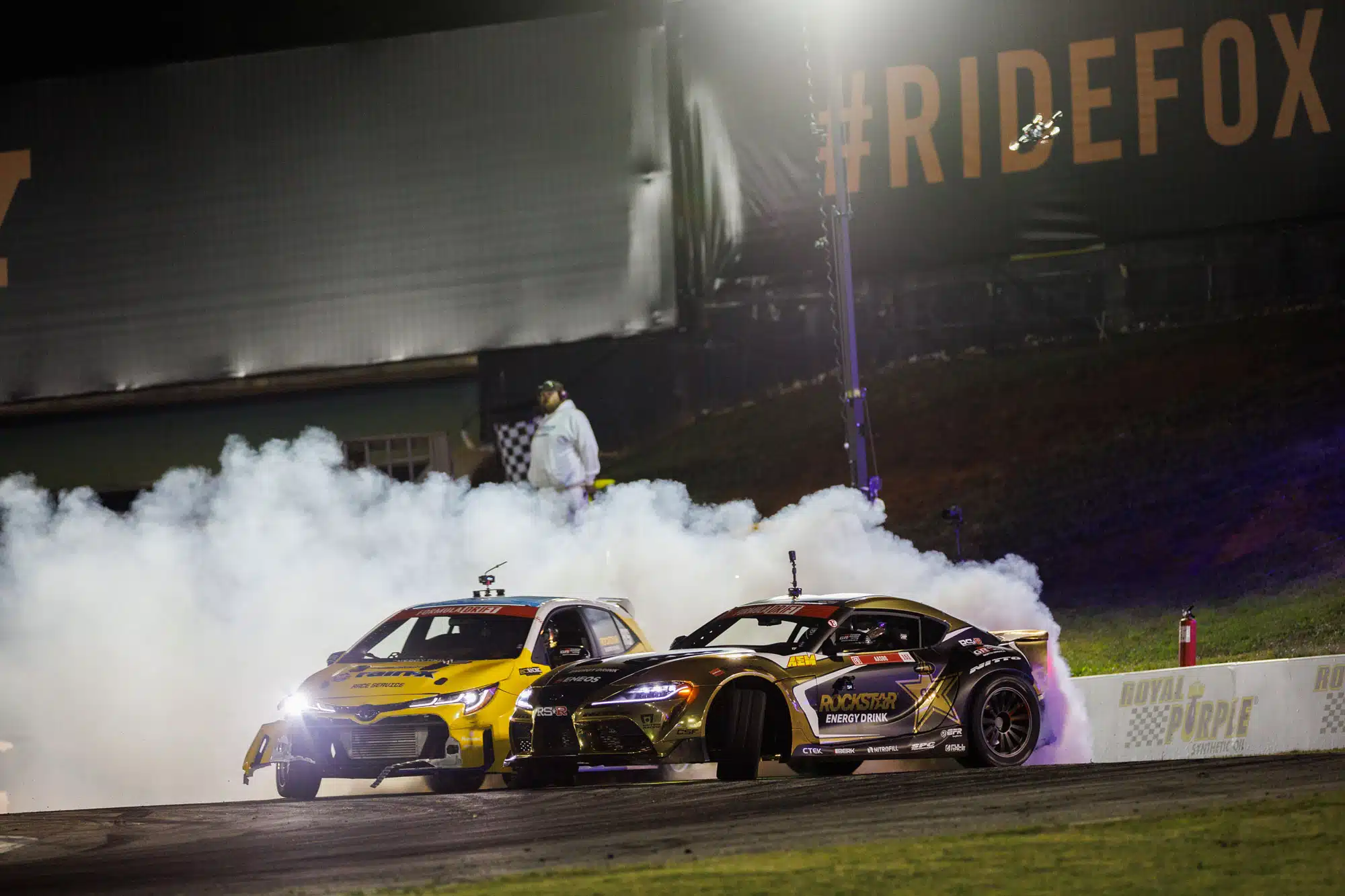 ENEOS formula drift car drifting with another car