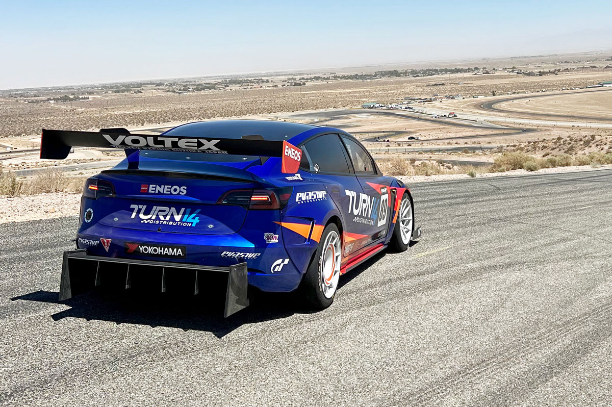 Pikes Peak racing car on the street back view