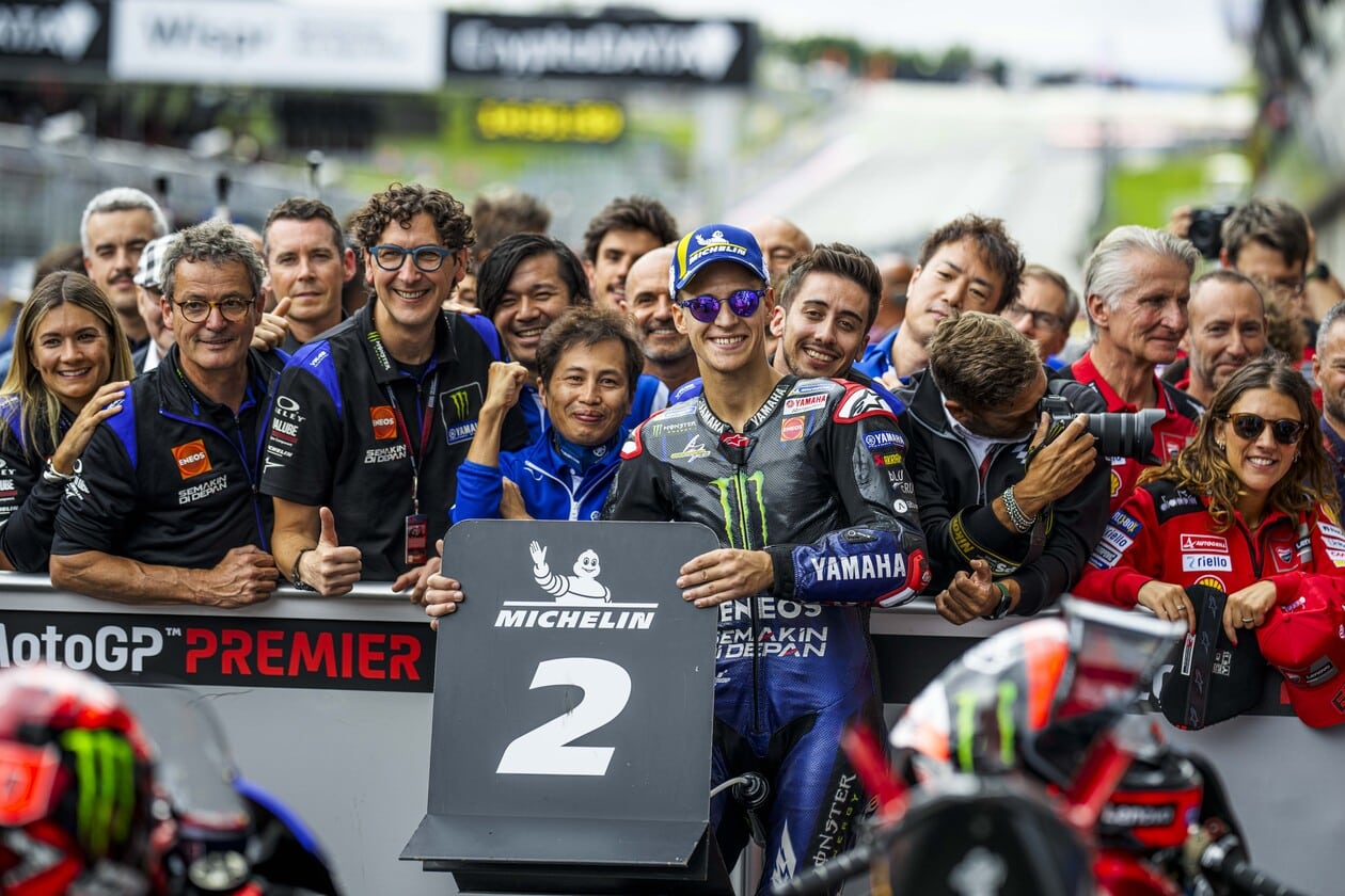 Quartararo Holding Michelin Sign with Team Quartararo Holding Michelin Sign with Team
