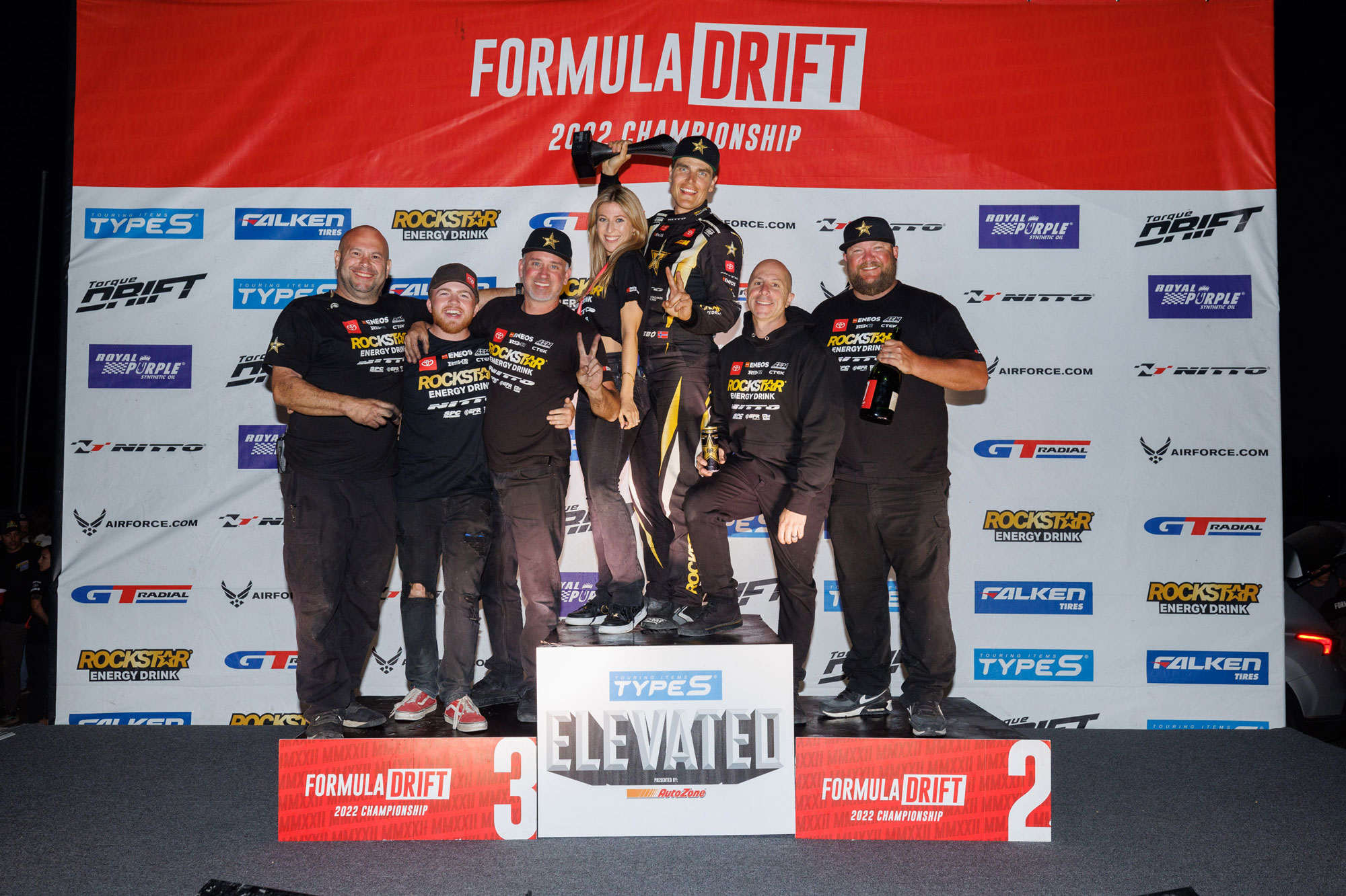 Formula Drift Utah Aasbo with trophy on podium