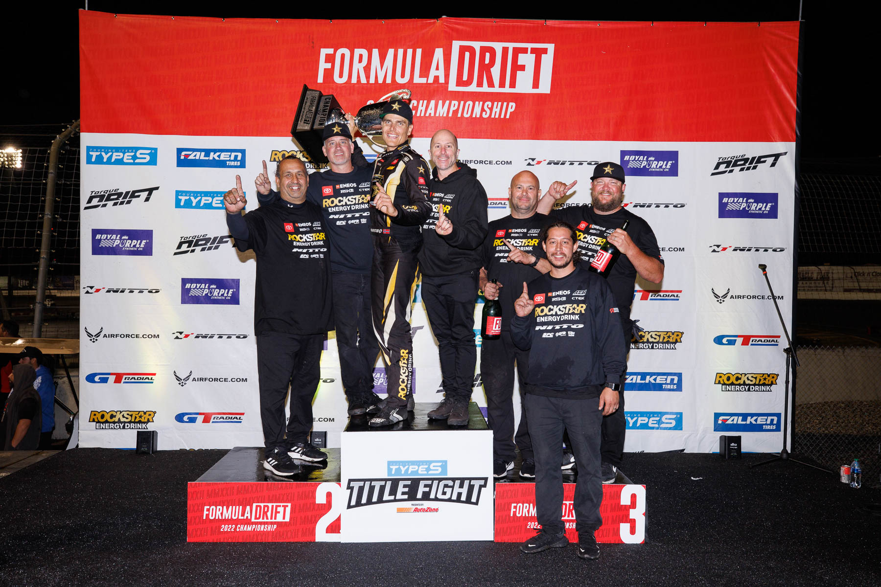 Aasbo on Formula DRIFT podium with team