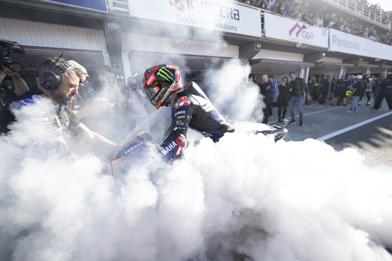 Quartararo at 2022 MotoGP Season with smoking bike