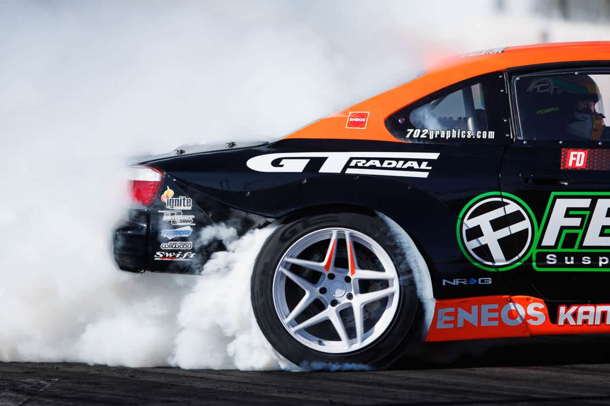 Closeup view of Formula Drift car