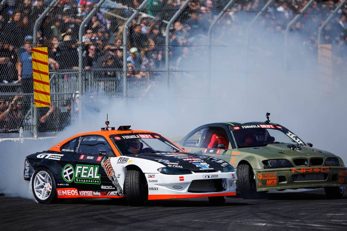 Two Formula Drift Cars drifitng
