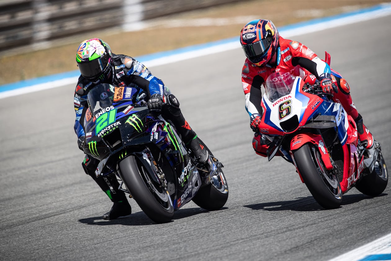 ENEOS MotoGP driver next to competitor