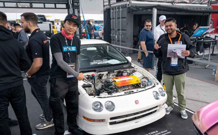 Alex Alfaro, winner of the 2022 ENEOS / Pit+Paddock SEMA Show Car Contest with Larry Chen