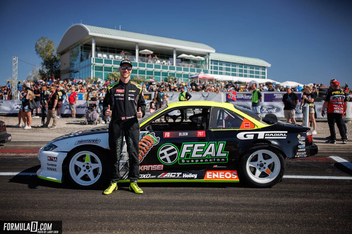 Simen Olsen with the Feal Suspension Nissan S14.9, 2023 Formula DRIFT Utah