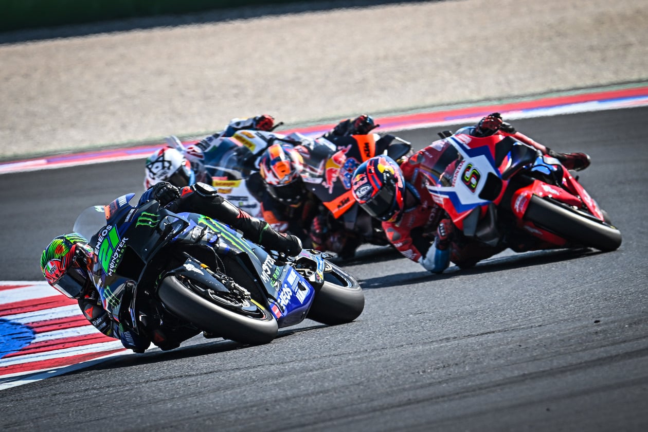 Franco Morbidelli battles the pack at the San Marino GP