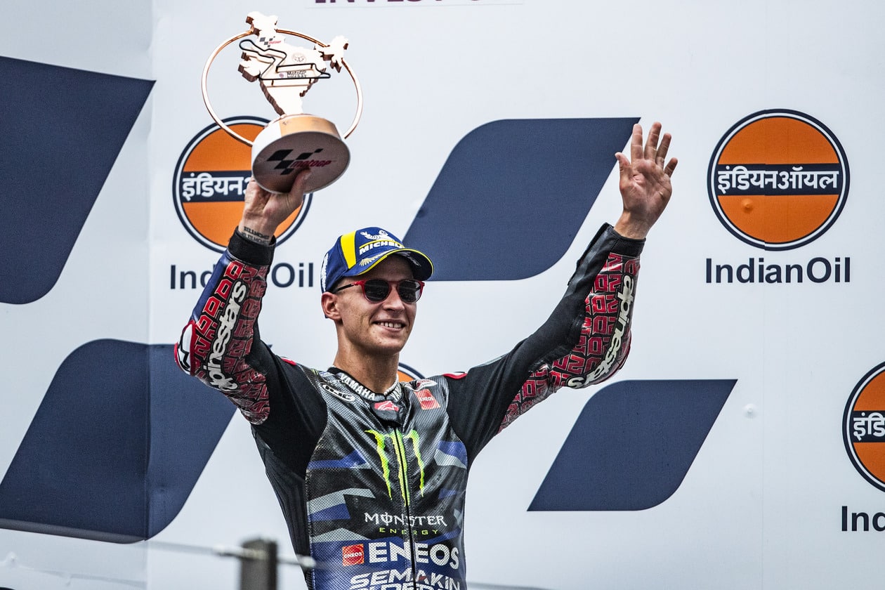 Fabio Quartararo takes third place on the podium at 2023 Grand Prix of India