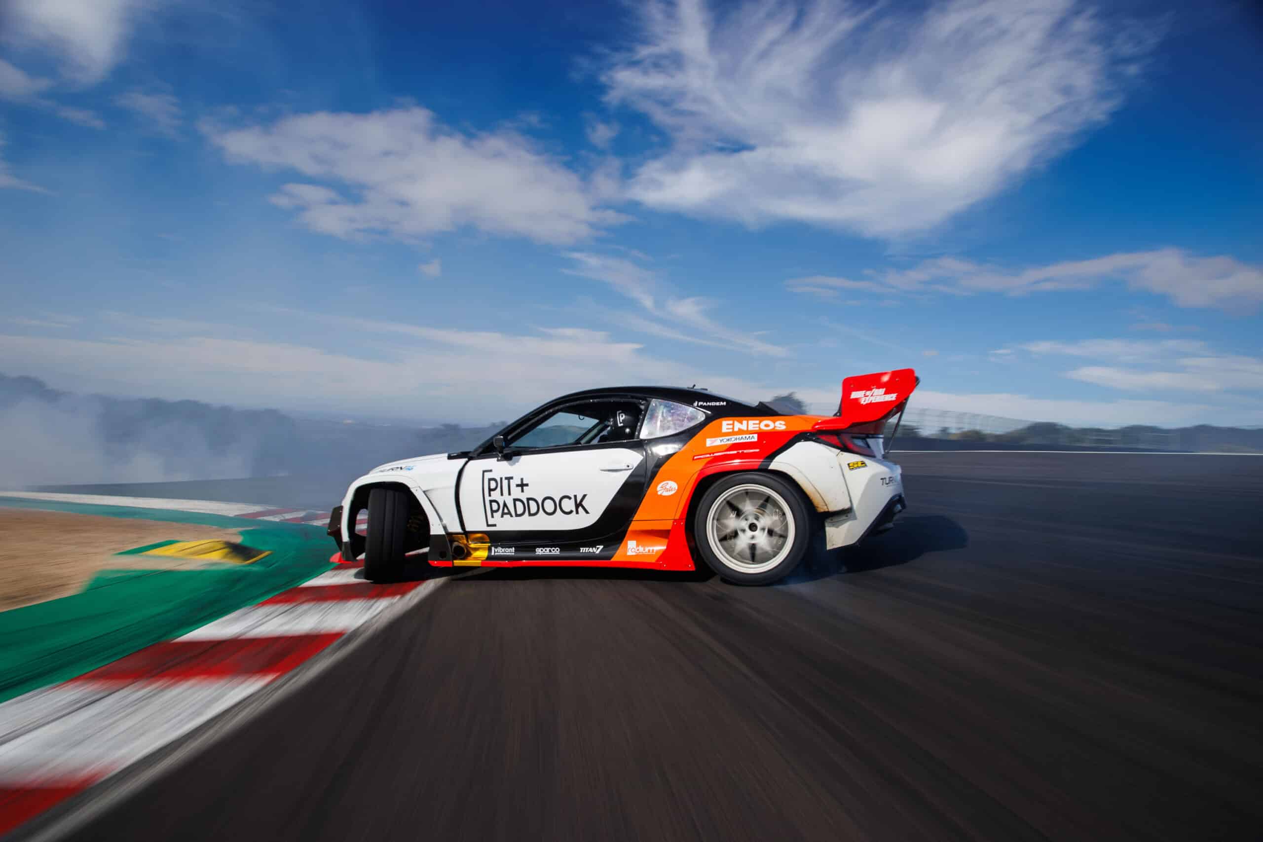 Dai Yoshihara drifts the Ride With Dai BRZ at Gridlife Laguna Seca 2023.