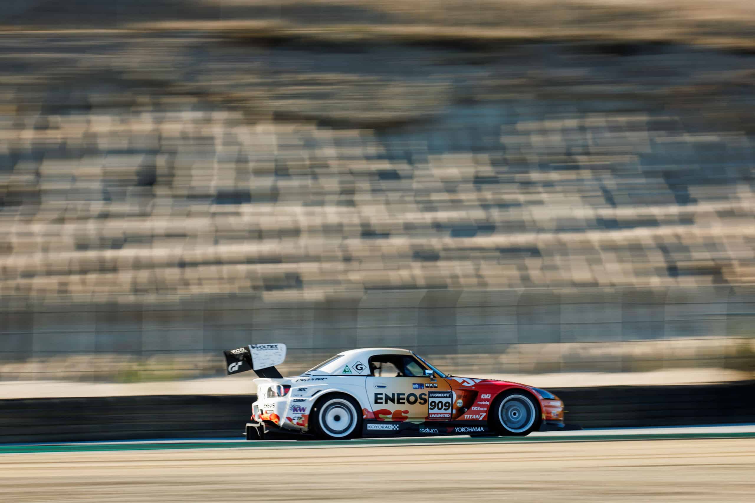 Evasive Motorsports / ENEOS Oil Honda S2000RS lapping the Laguna Seca circuit.