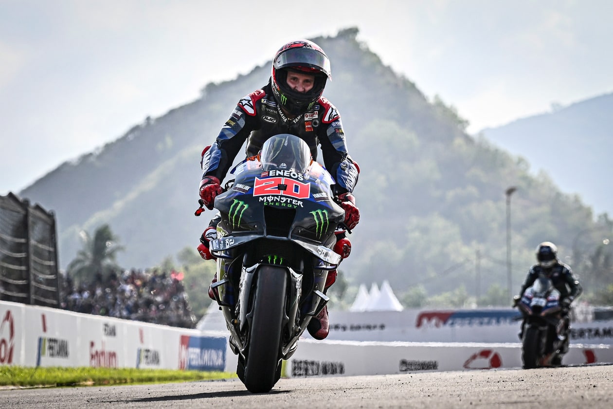 Behind the helmet Quartararo is all smiles after finishing third at the Indonesian GP