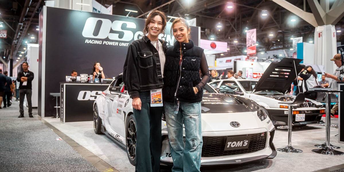 Hana Burton and Maaya Orido with the A’PEXi GR86 at the 2023 SEMA Show