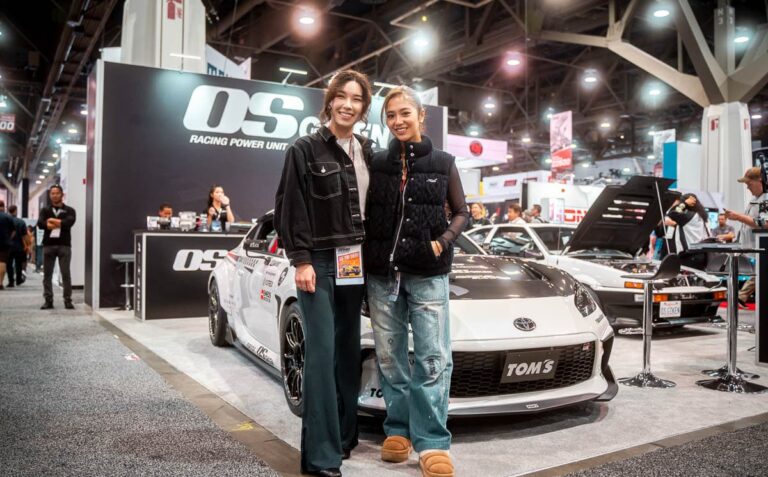 Hana Burton and Maaya Orido with the A’PEXi GR86 at the 2023 SEMA Show