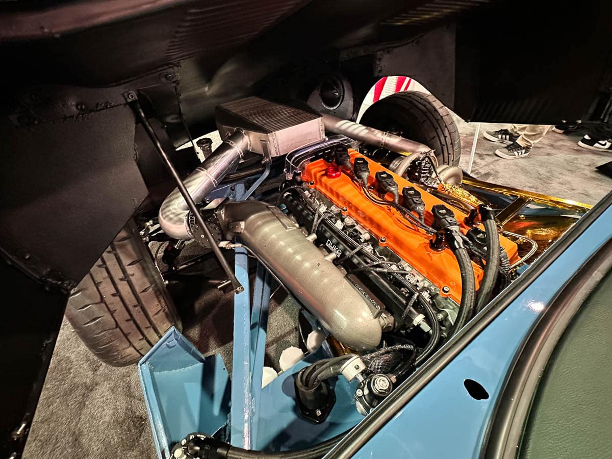 Beneath the hood of Faruk Kugay’s 1969 Jaguar, a 750hp 2JZ!