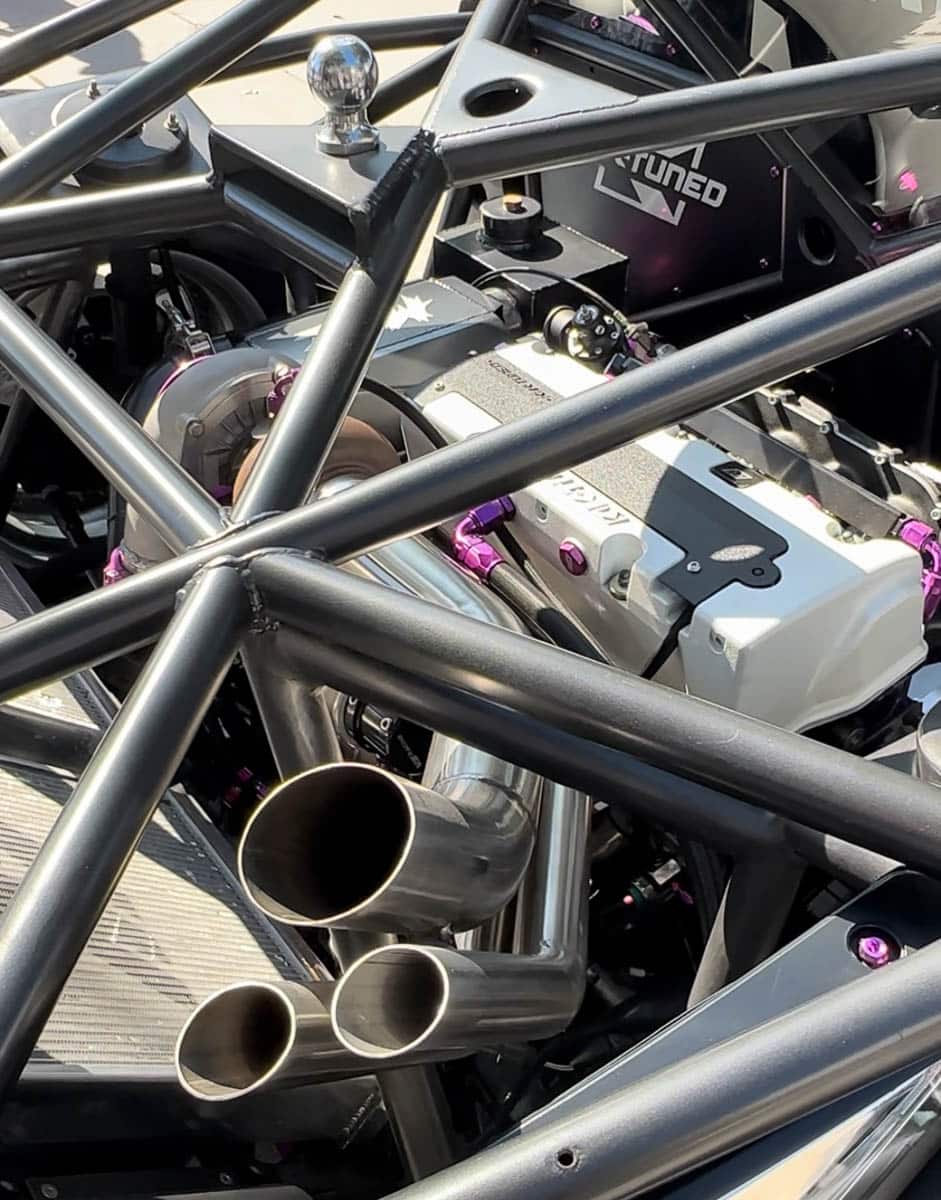 Rear engine setup of Ashley Robinson’s twin Honda powered Nissan 350Z, 2023 SEMA Show