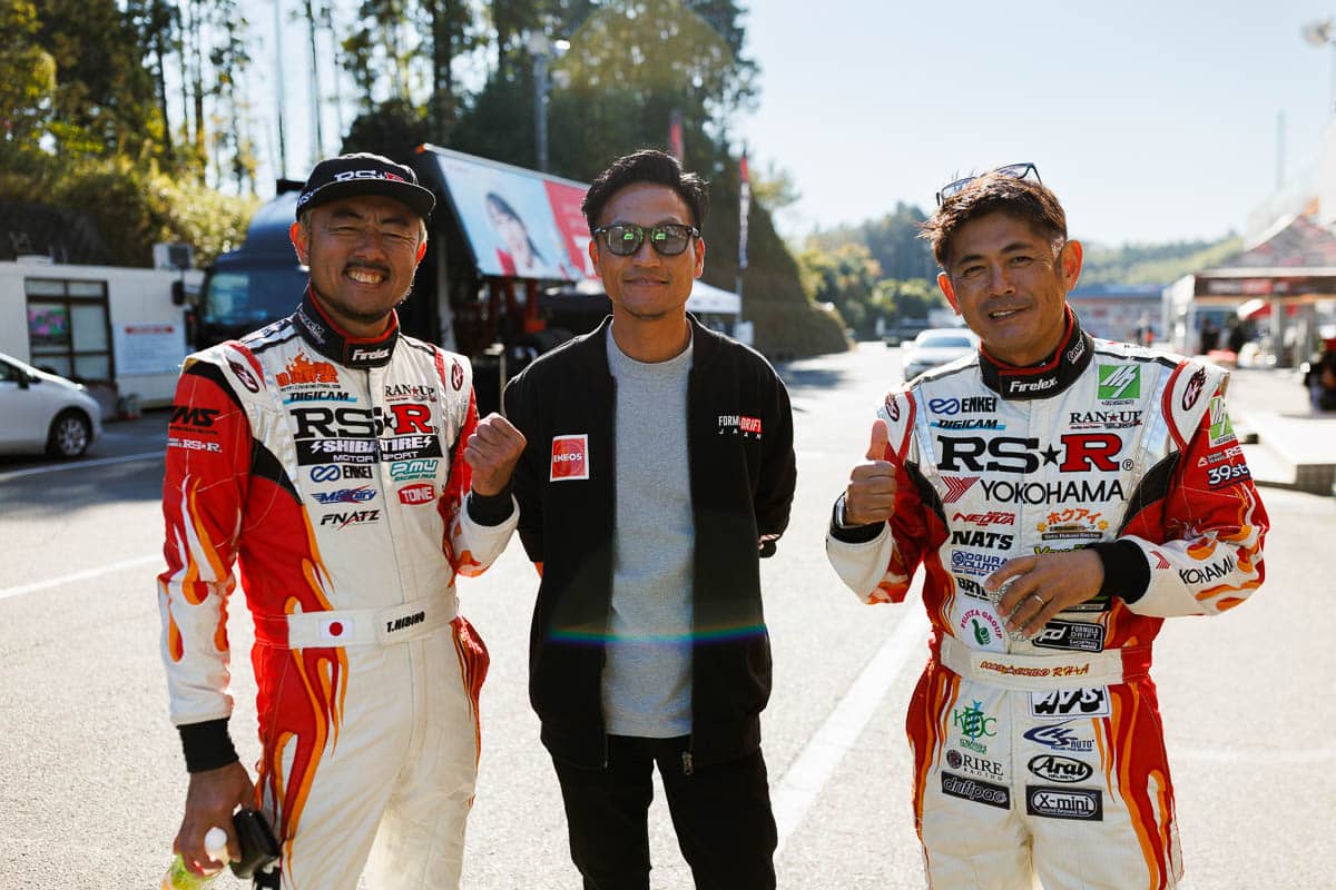 Tetsuya Hibino (L) with Dai Yoshihara and Max Orido, RSR Drift Festival 2023.