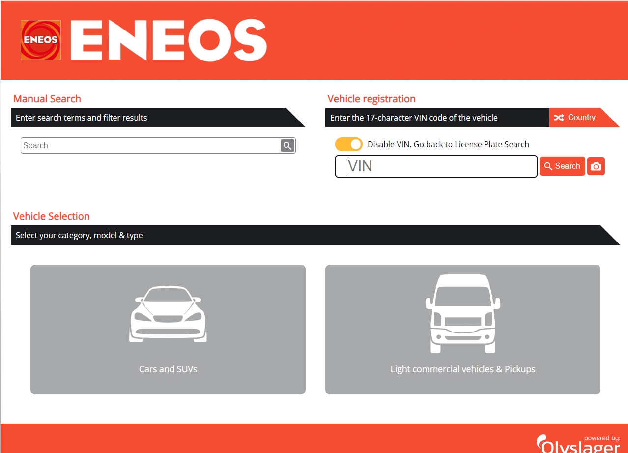 ENEOS Product Vehicle Selector