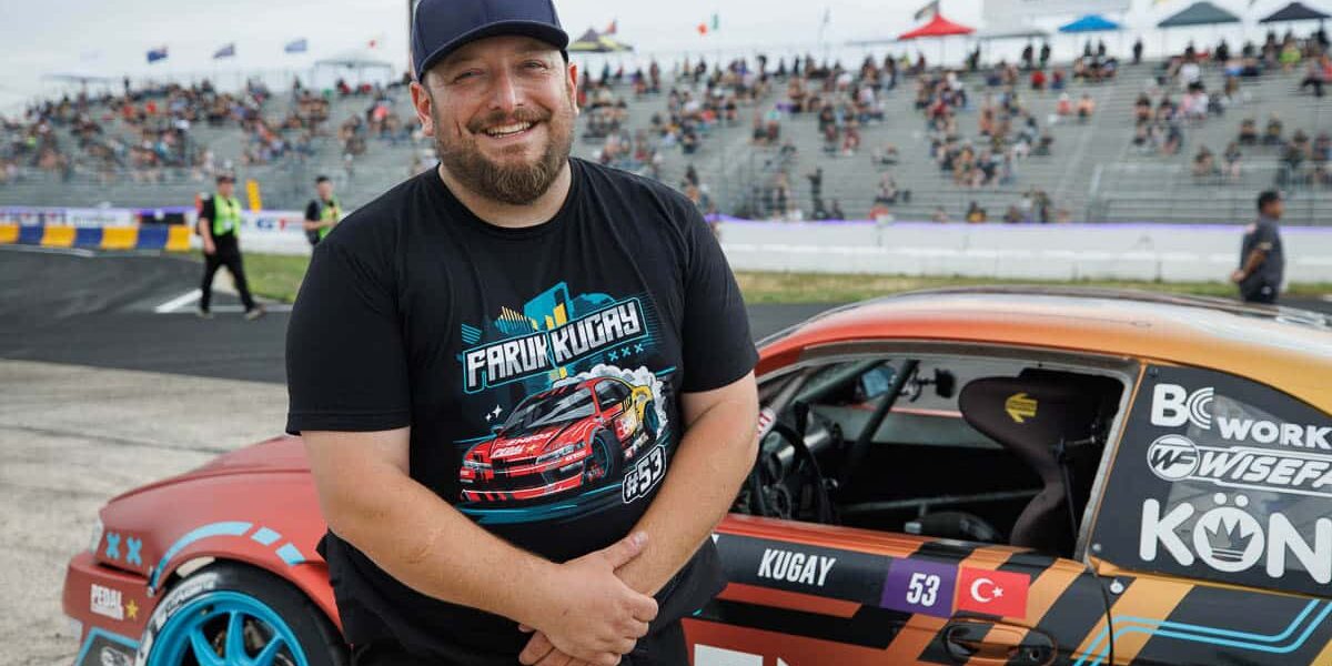 Faruk Kugay is all smiles at Englishtown Raceway, 2023 Formula DRIFT.