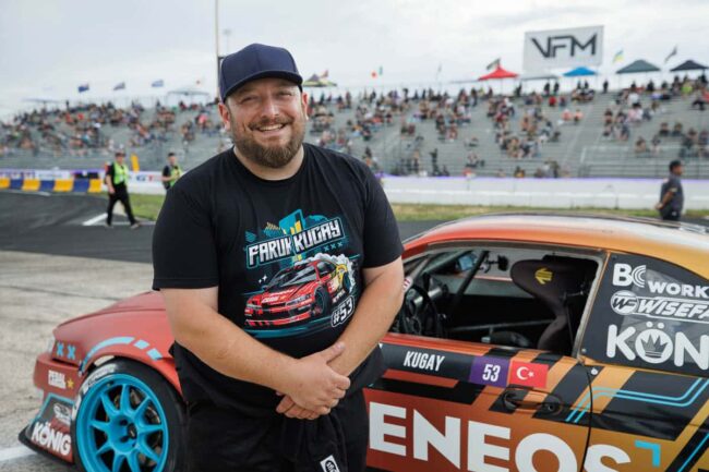 Faruk Kugay is all smiles at Englishtown Raceway, 2023 Formula DRIFT.