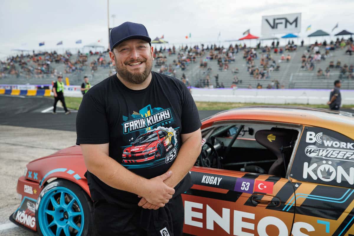 Faruk Kugay is all smiles at Englishtown Raceway, 2023 Formula DRIFT.