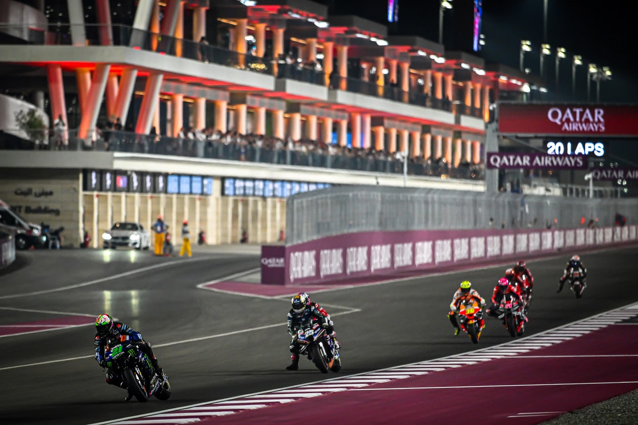Franco Morbidelli heading down the main straight at Losail International Circuit, Qatar MotoGP 2023.