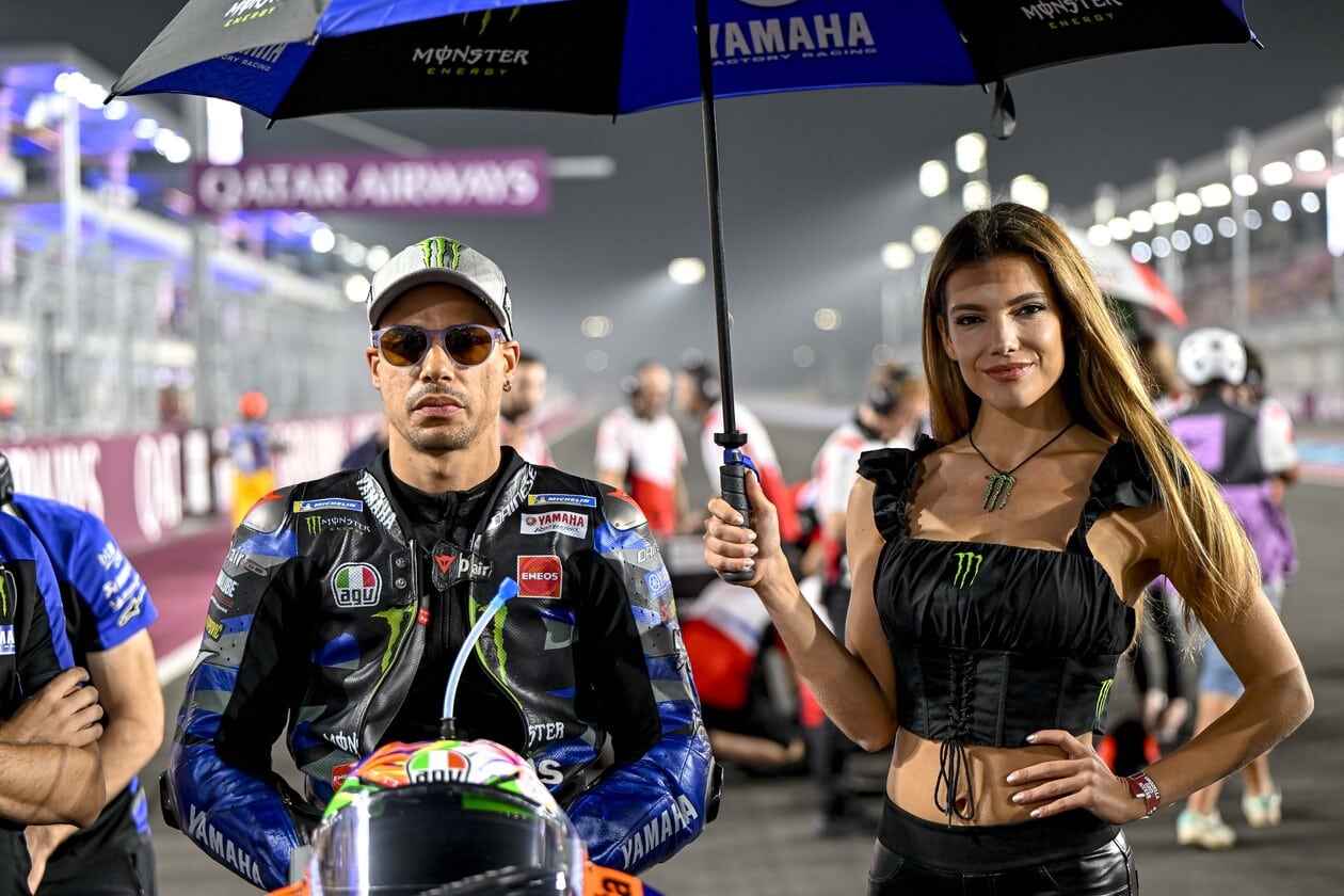 Franco Morbidelli with Monster Energy Yamaha MotoGP race queen, Qatar MotoGP 2023.