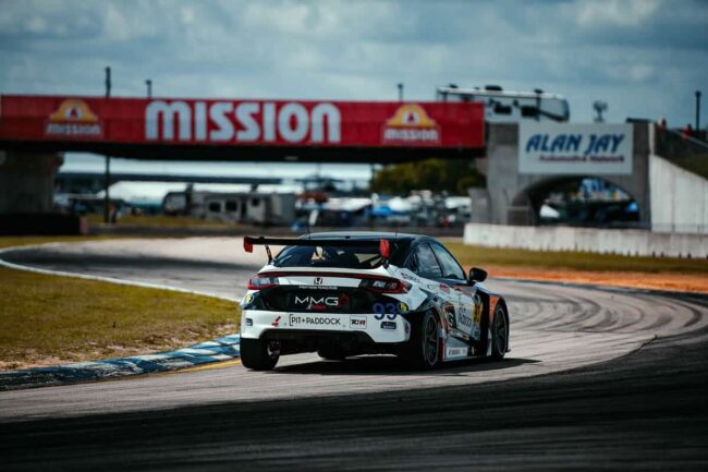 Dai Yoshihara and Montreal Motorsport Group during practice with the Pit+Paddock Civic Type R TCT, 2024 IMSA Sebring, Michelin Pilot Challenge