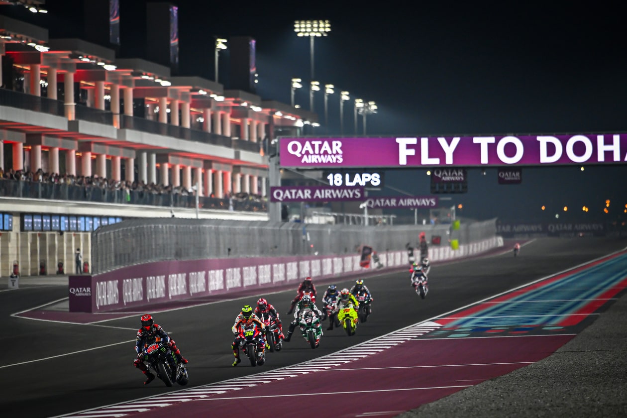 Quartararo coming down the front straight, 2024 Qatar MotoGP