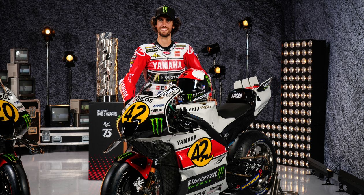 Álex Rins, 75th Anniversary Yamaha special edition livery and leathers Álex Rins, 75th Anniversary Yamaha special edition livery and leathers