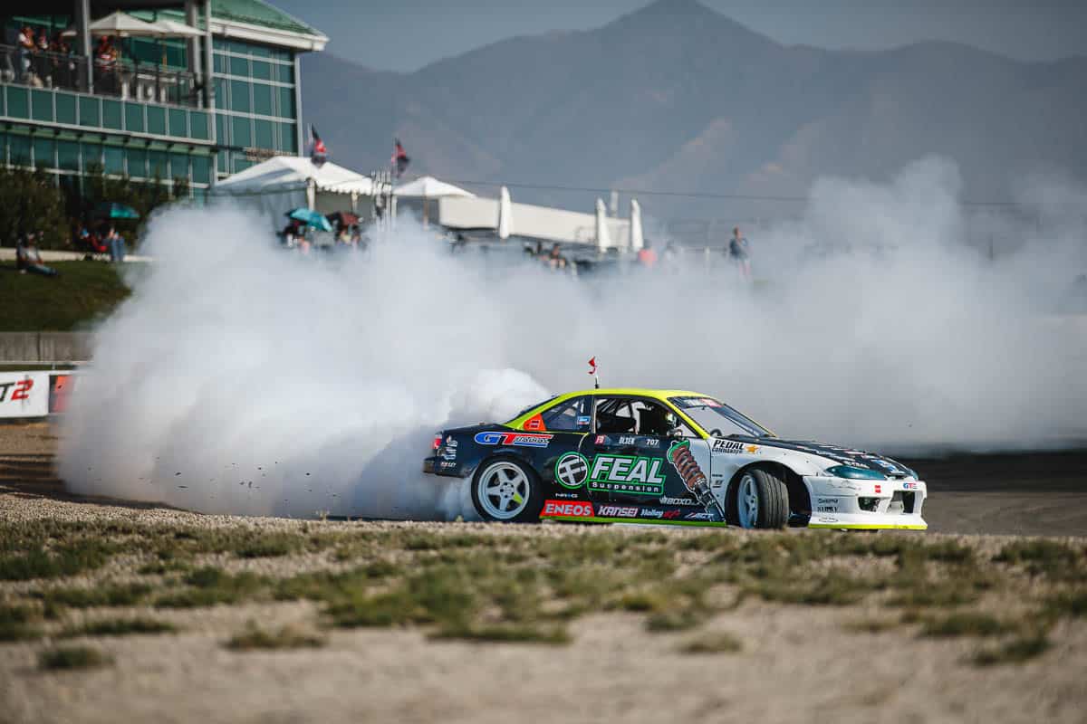 Simen Olsen exiting the final turn with the Feal Suspension Nissan S14.9, 2024 Formula DRIFT Utah Simen Olsen exiting the final turn with the Feal Suspension Nissan S14.9, 2024 Formula DRIFT Utah