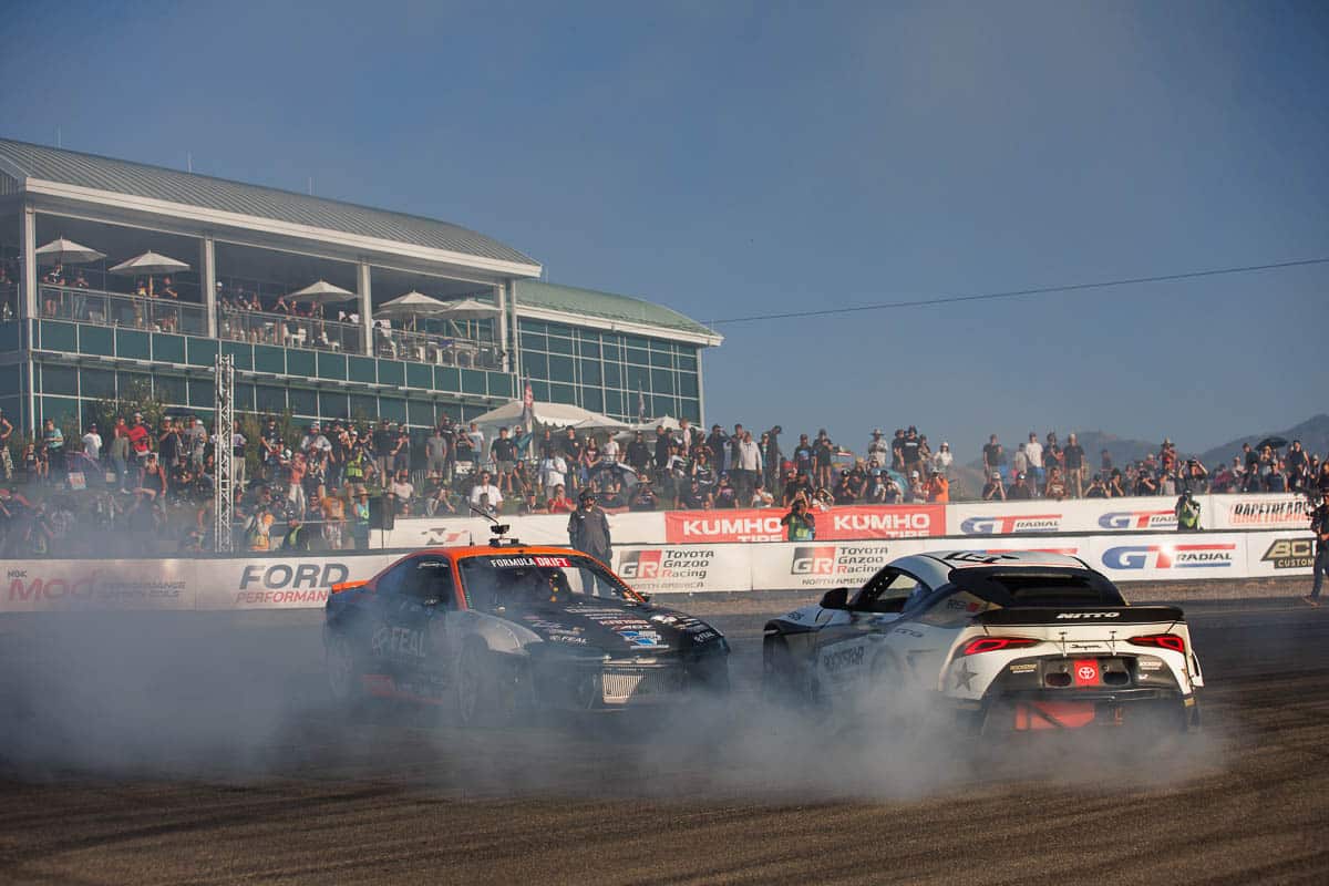 Celebration calls for Team ENEOS flavored donuts, 2024 Formula DRIFT Utah Celebration calls for Team ENEOS flavored donuts, 2024 Formula DRIFT Utah