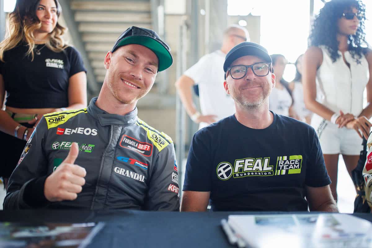 Simen Olsen enjoys his last autograph session with Odi Bakchis representing Feal Race Team, 2024 Formula DRIFT Irwindale