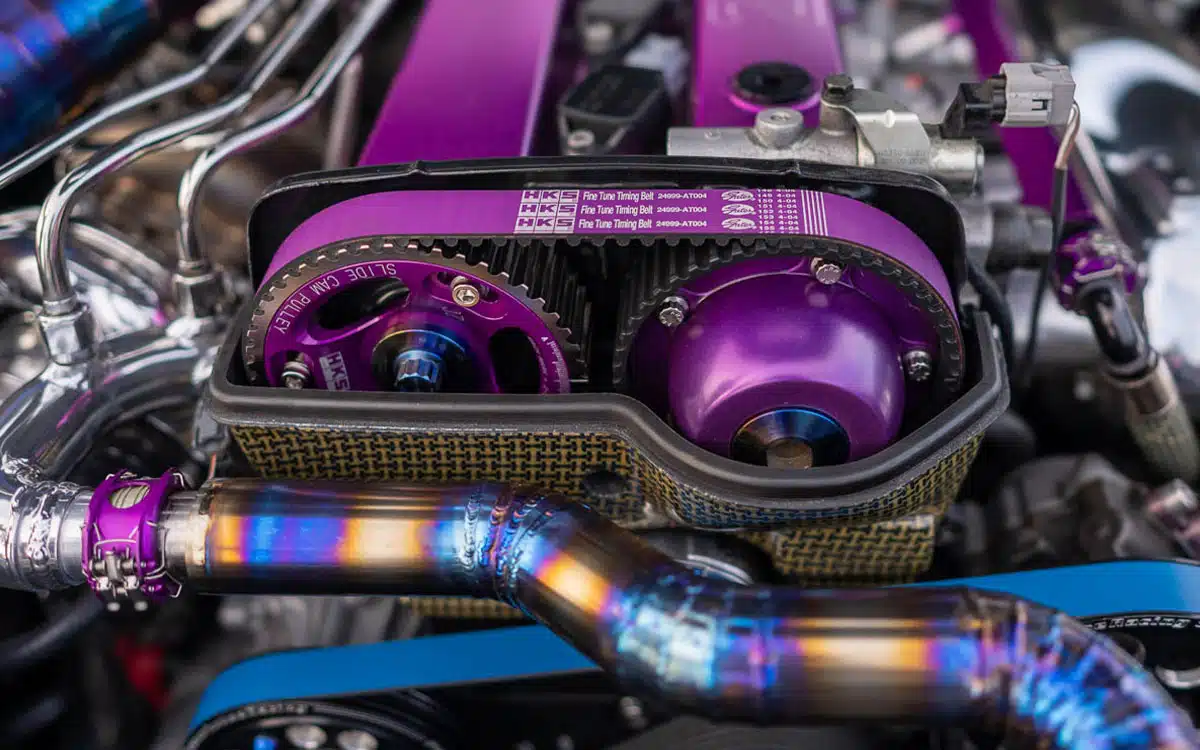 Leo Barrit’s 1995 Toyota Supra, cam gears and custom hand welded titanium piping, 2024 SEMA Show Leo Barrit’s 1995 Toyota Supra, cam gears and custom hand welded titanium piping, 2024 SEMA Show