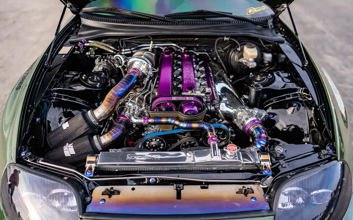 Leo Barrit’s 1995 Toyota Supra, 2JZ-GTE engine bay, 2024 SEMA Show Leo Barrit’s 1995 Toyota Supra, 2JZ-GTE engine bay, 2024 SEMA Show