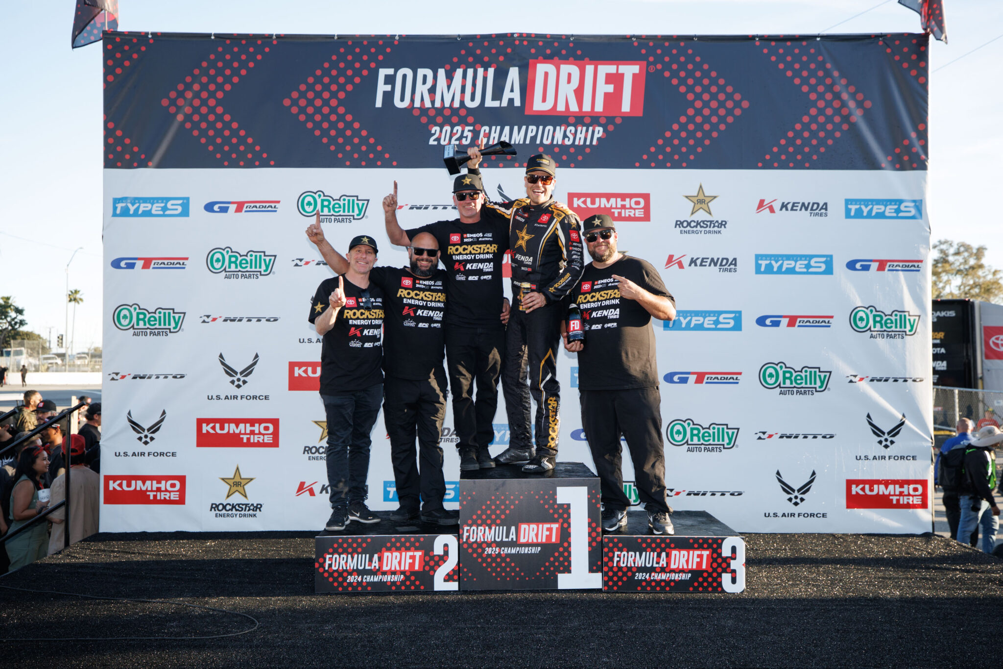 Aasbo with the Papadakis Racing crew, 2025 Formula DRIFT Long Beach