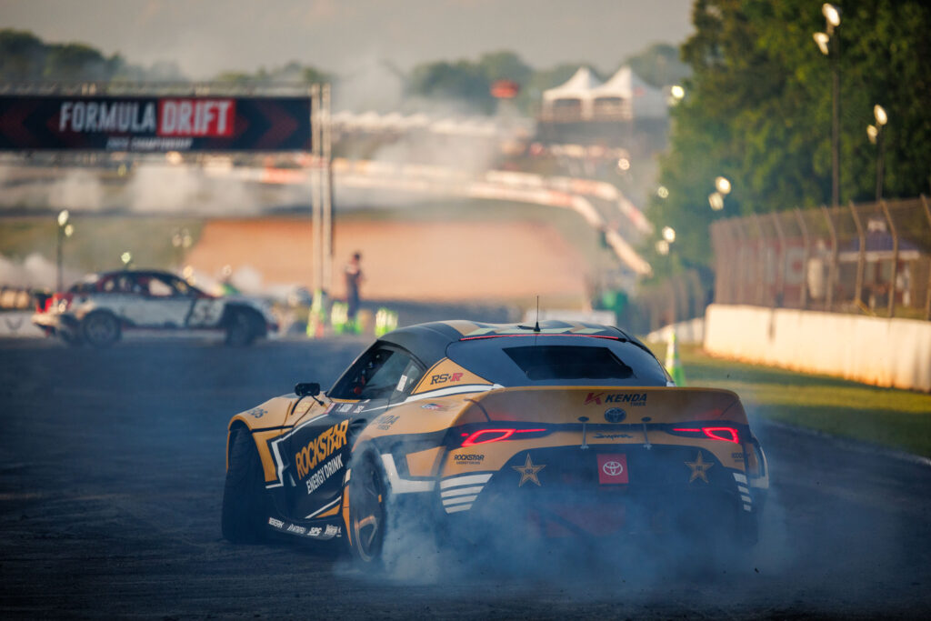 Aasbo warming up the Kenda tires, 2025 Formula DRIFT Road Atlanta