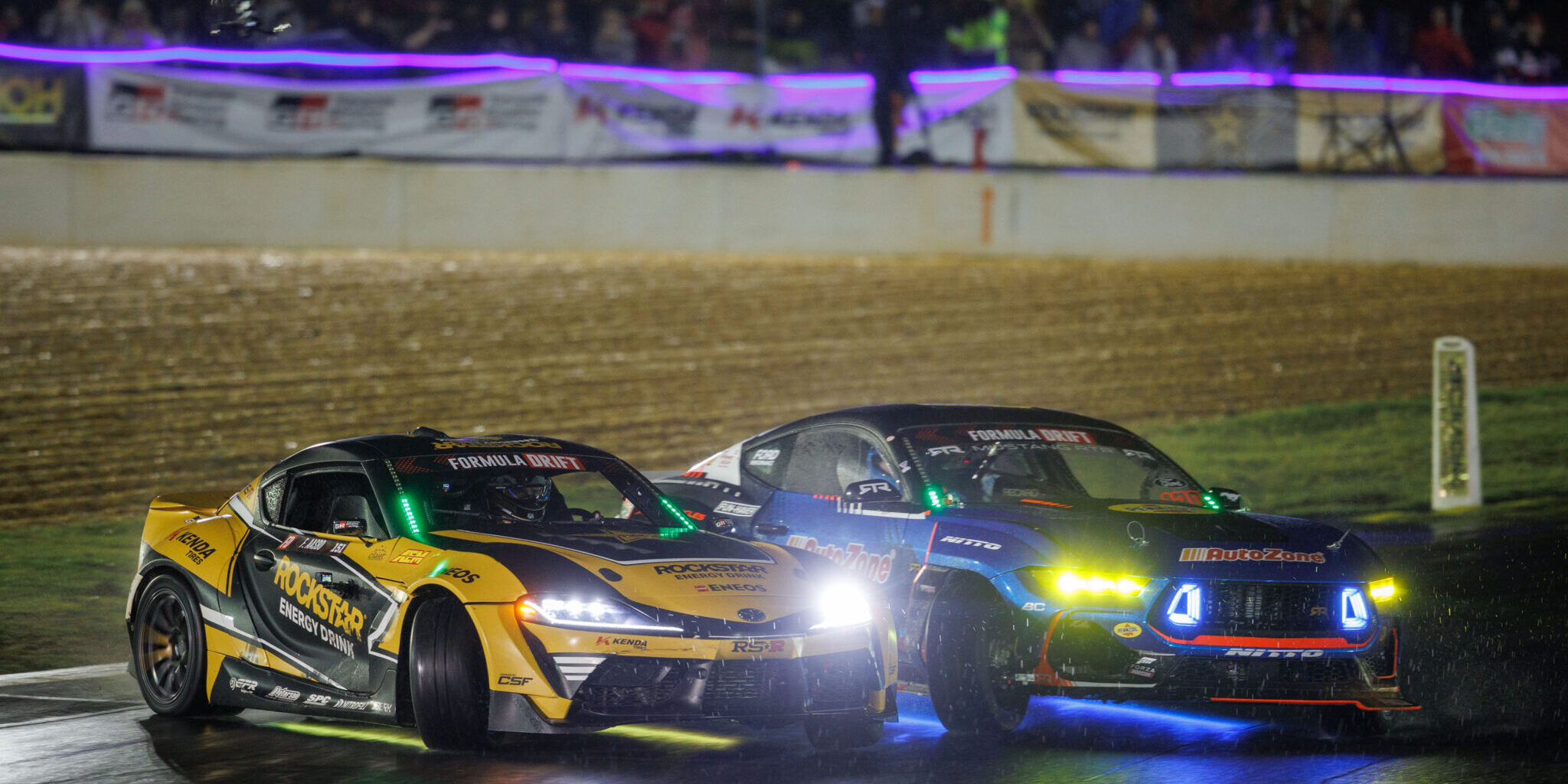 Aasbo celebrating with his Papadakis Racing teammates following his Second place finish, 2025 Formula DRIFT Road Atlanta