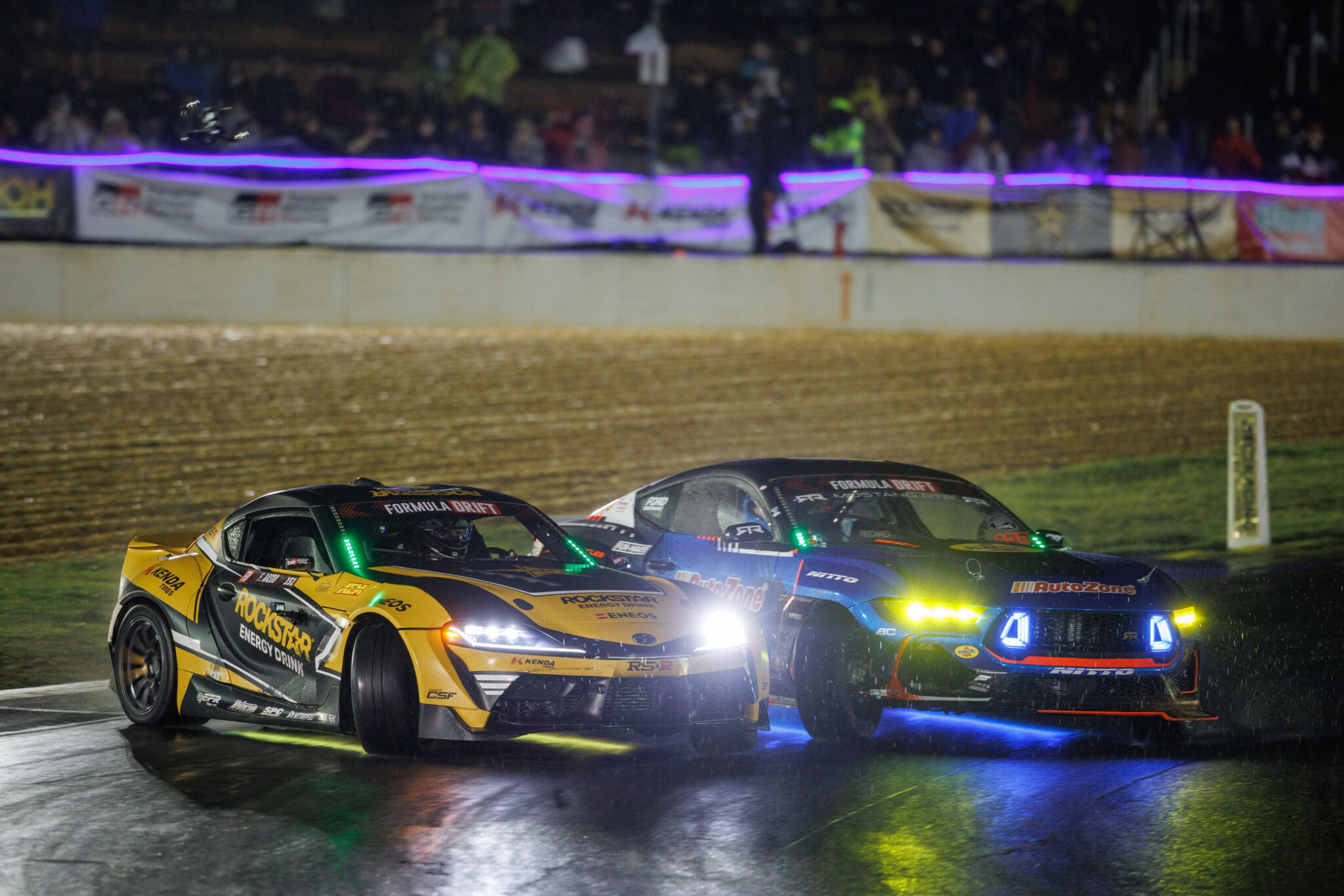 Aasbo celebrating with his Papadakis Racing teammates following his Second place finish, 2025 Formula DRIFT Road Atlanta