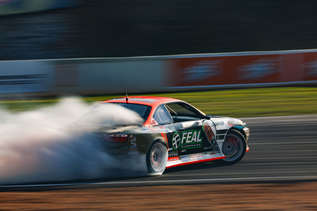 Odi Bakchis during Thursday practice behind the Feal Suspension / GT Radial Nissan S14.9, 2025 Formula DRIFT Road Atlanta